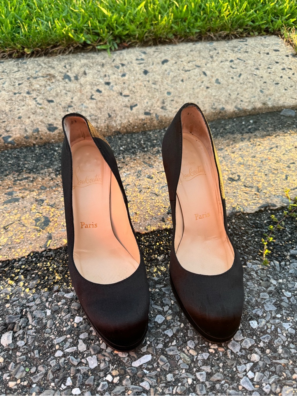 Christian Louboutin Black Satin Heels